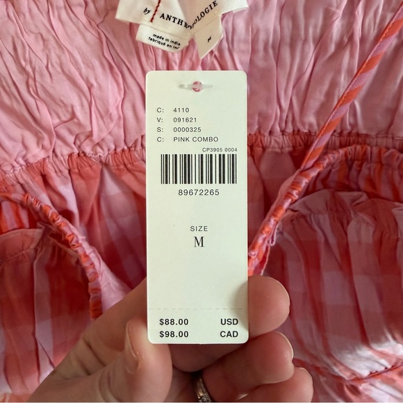 Anthropologie Pink and Orange Gingham Top, Size M - Picture 5 of 11